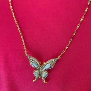 Blue Rhinestone Butterly Necklace
